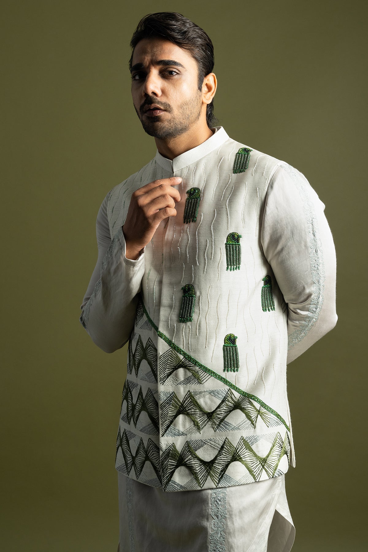 Buy Grey Bamberg Silk Bundi Jacket for men by Paarsh Atelier online available at scrollnshops