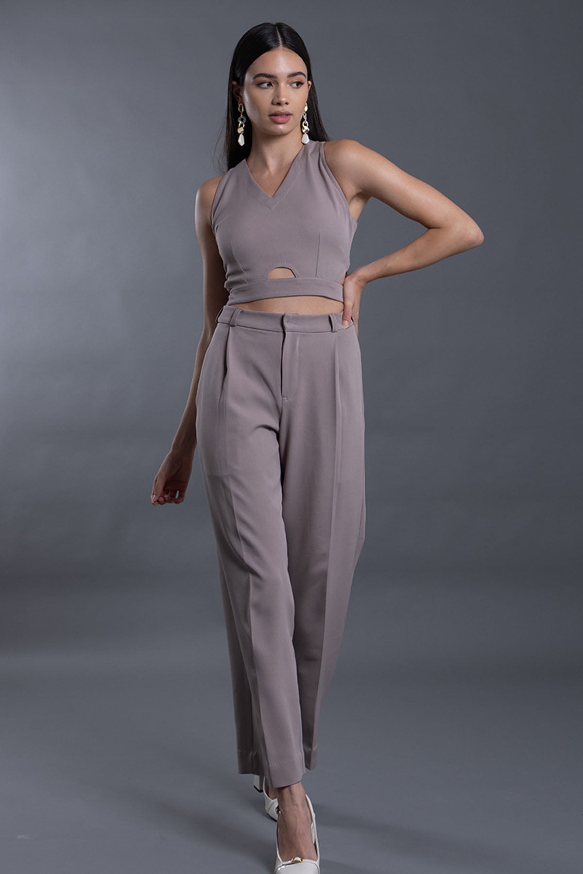 Grey Banana Crepe Co-ord Set