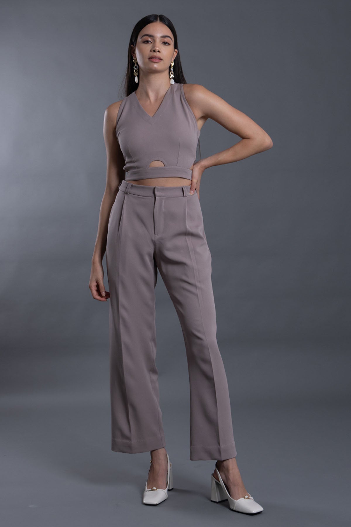 Vanten Grey Banana Crepe Co-ord Set for women online at ScrollnShops