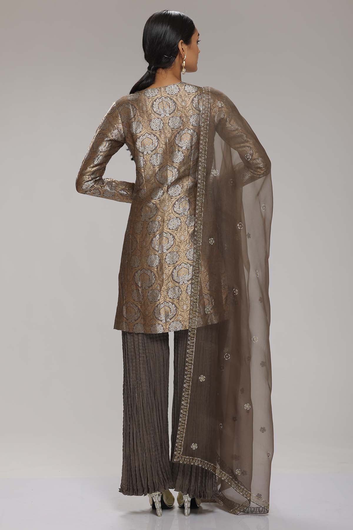 Grey Banarasi Brocade Kurta Set