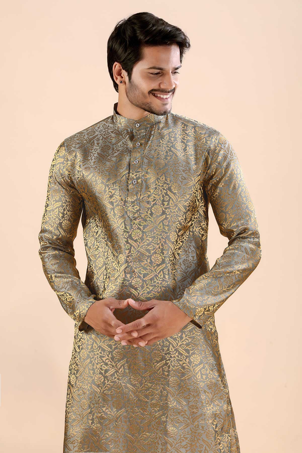 Grey Banarasi Jacquard Kurta