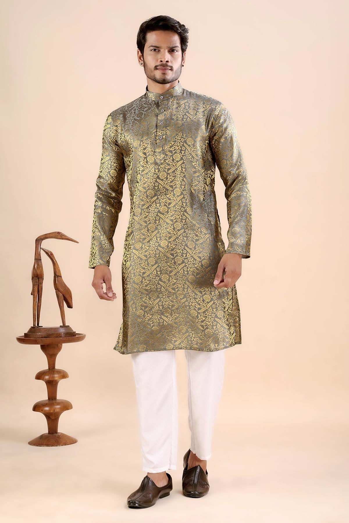 Buy Grey Banarasi Jacquard Kurta for women by Priyanka Jain online available at scrollnshops