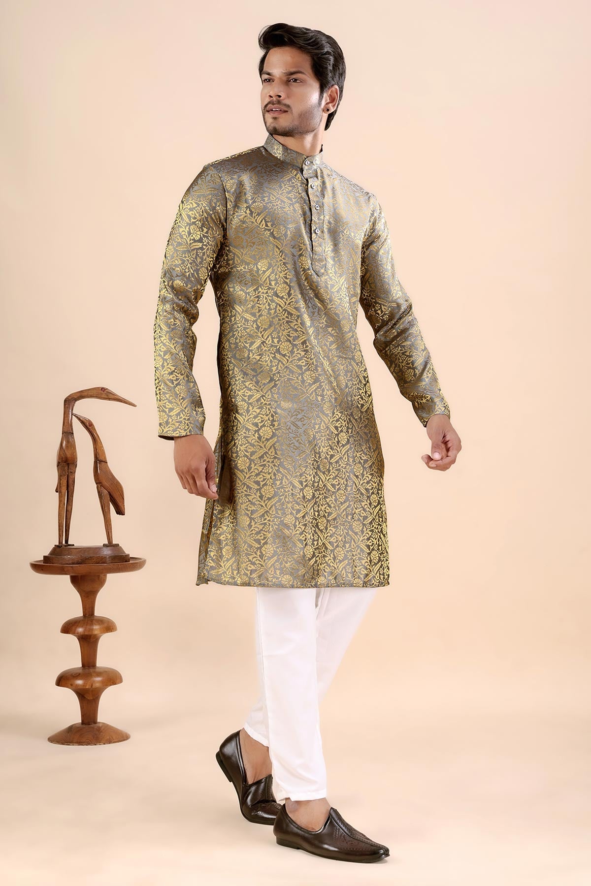 Grey Banarasi Jacquard Kurta