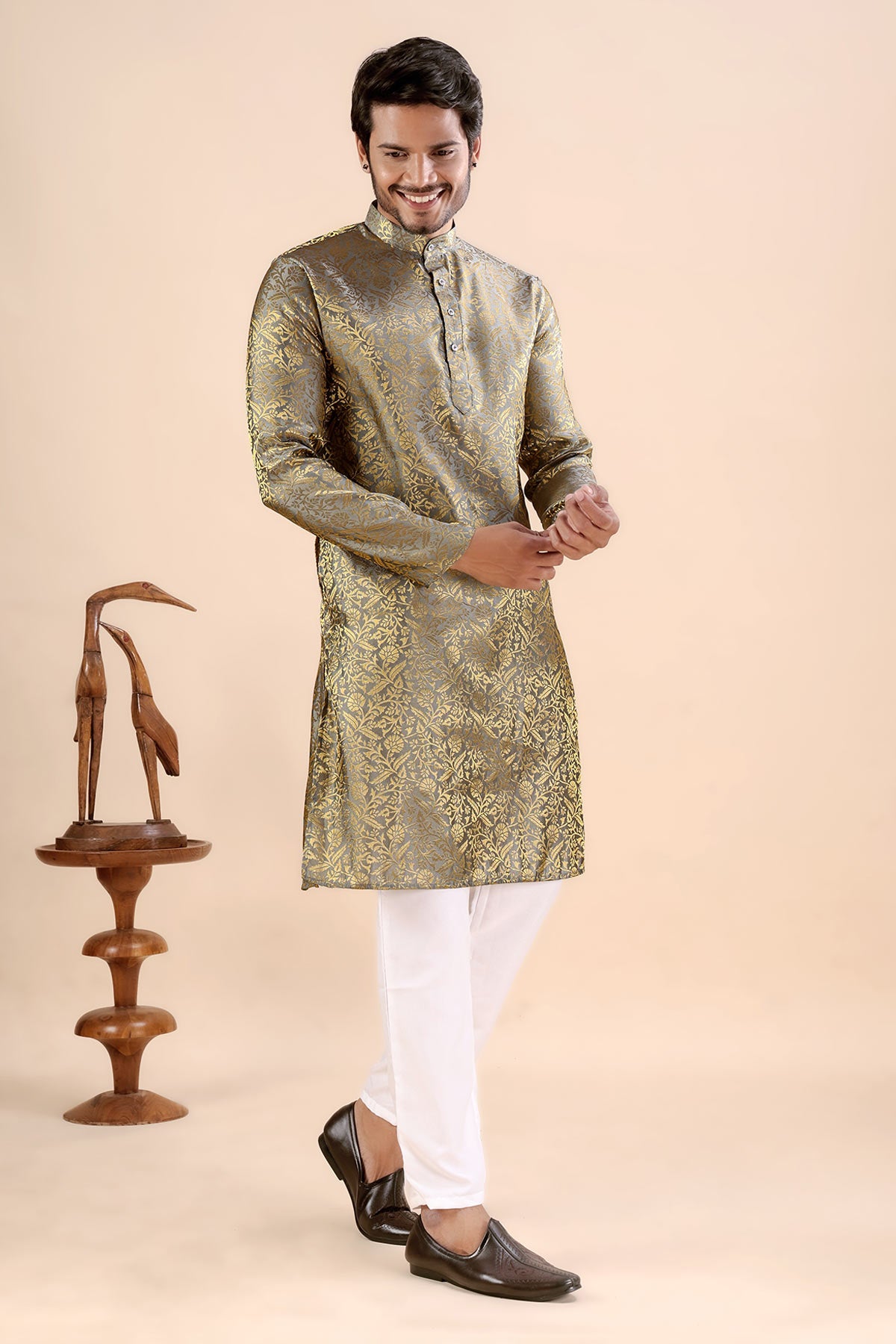 Grey Banarasi Jacquard Kurta