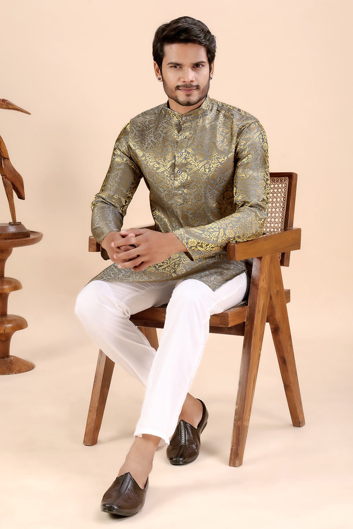 Grey Banarasi Jacquard Kurta