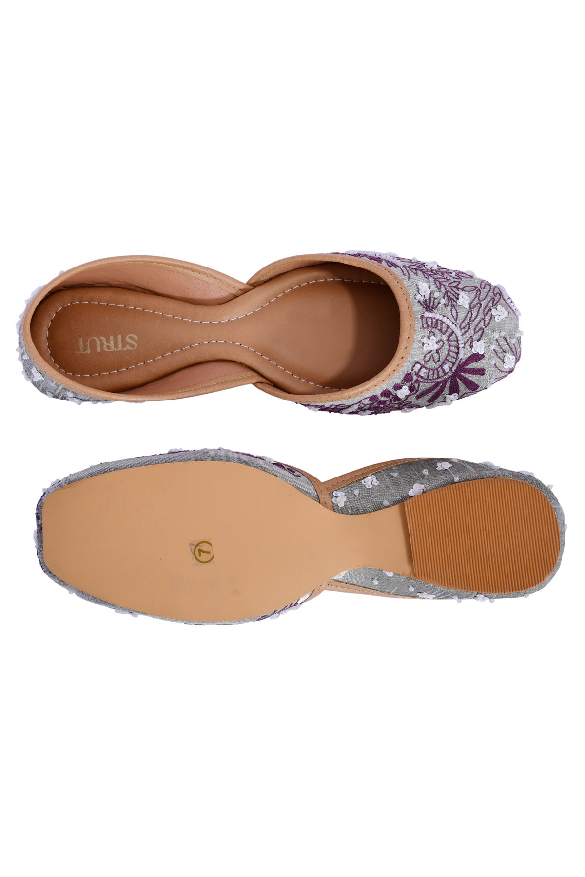 Grey Bead & Sequins Work Jutti