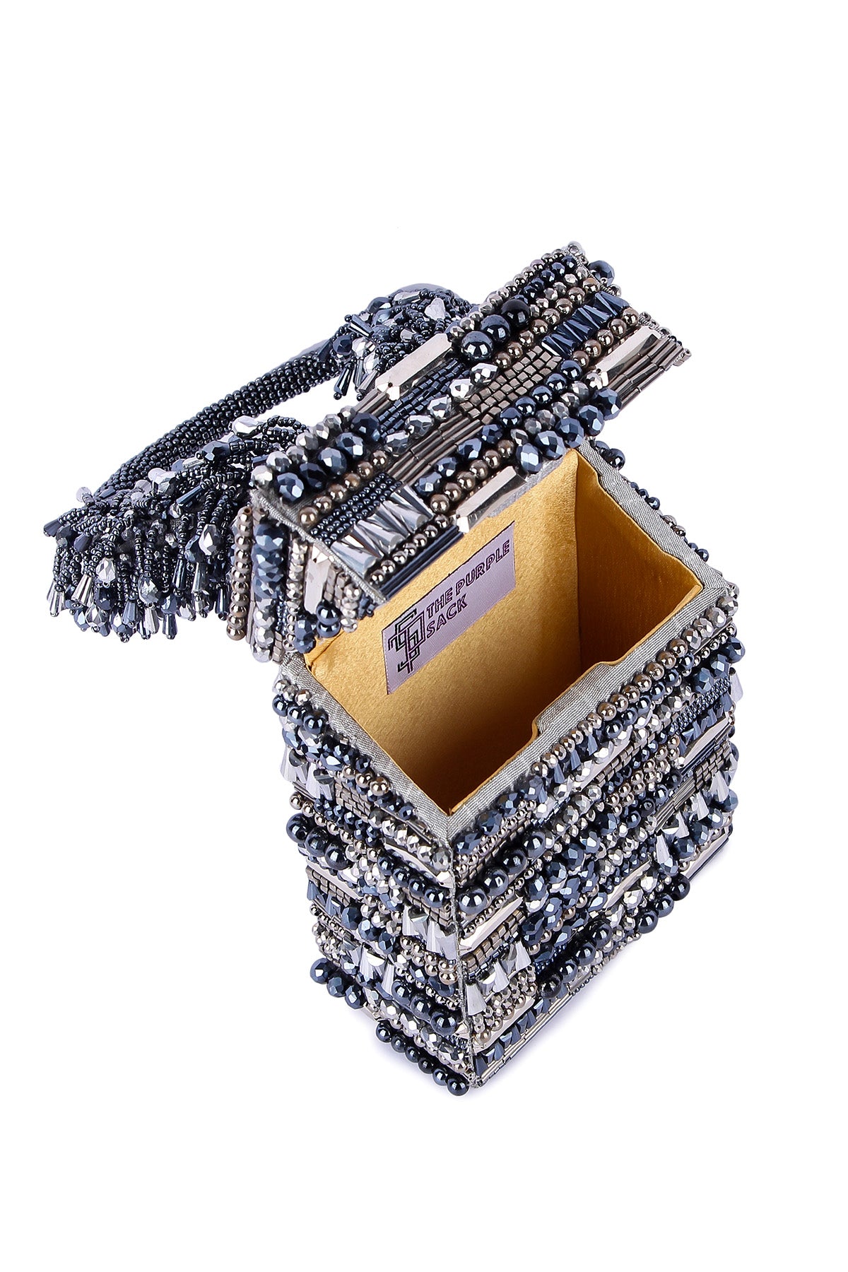 Grey Beads Embroidered Clutch