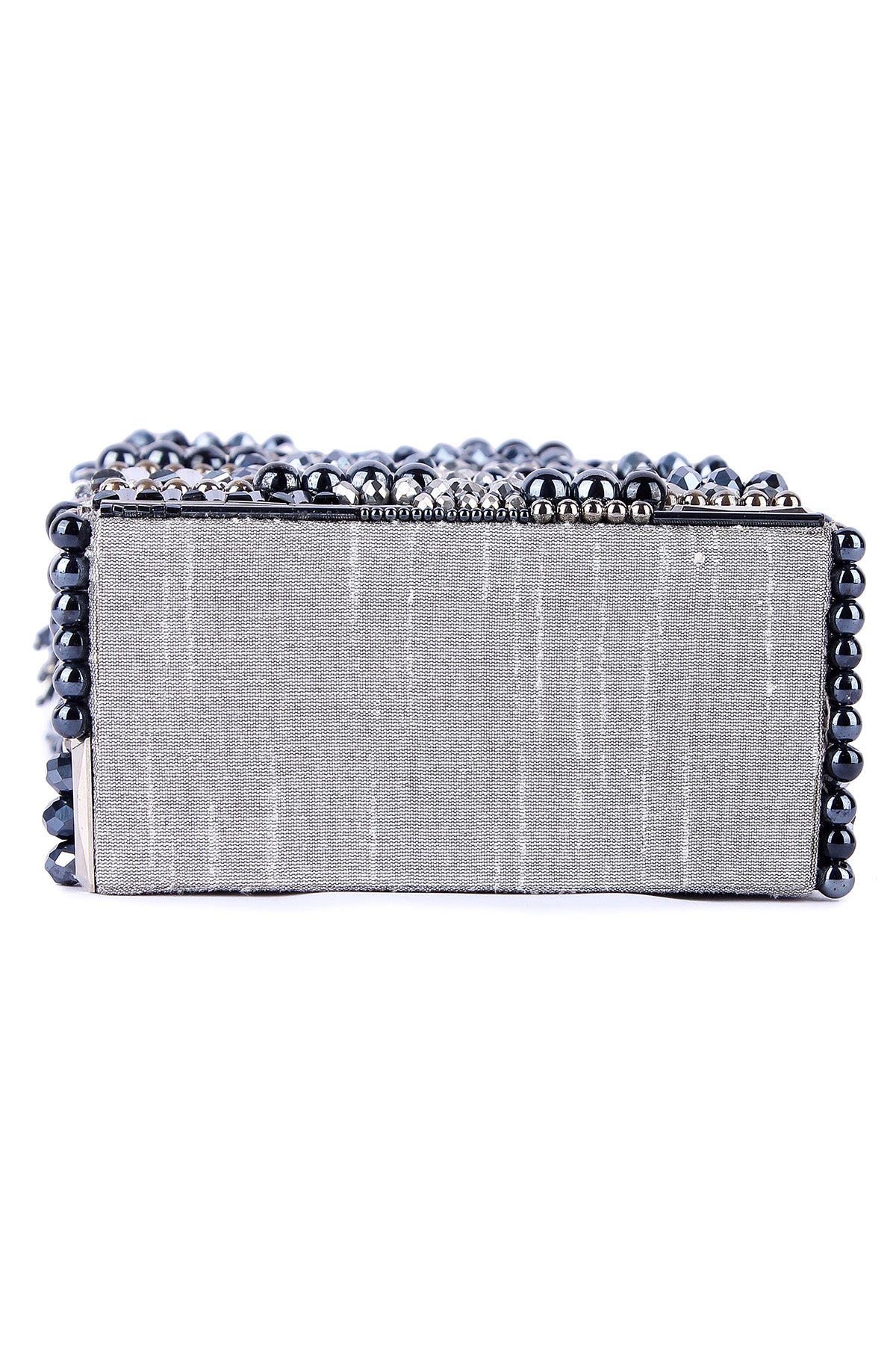 Grey Beads Embroidered Clutch