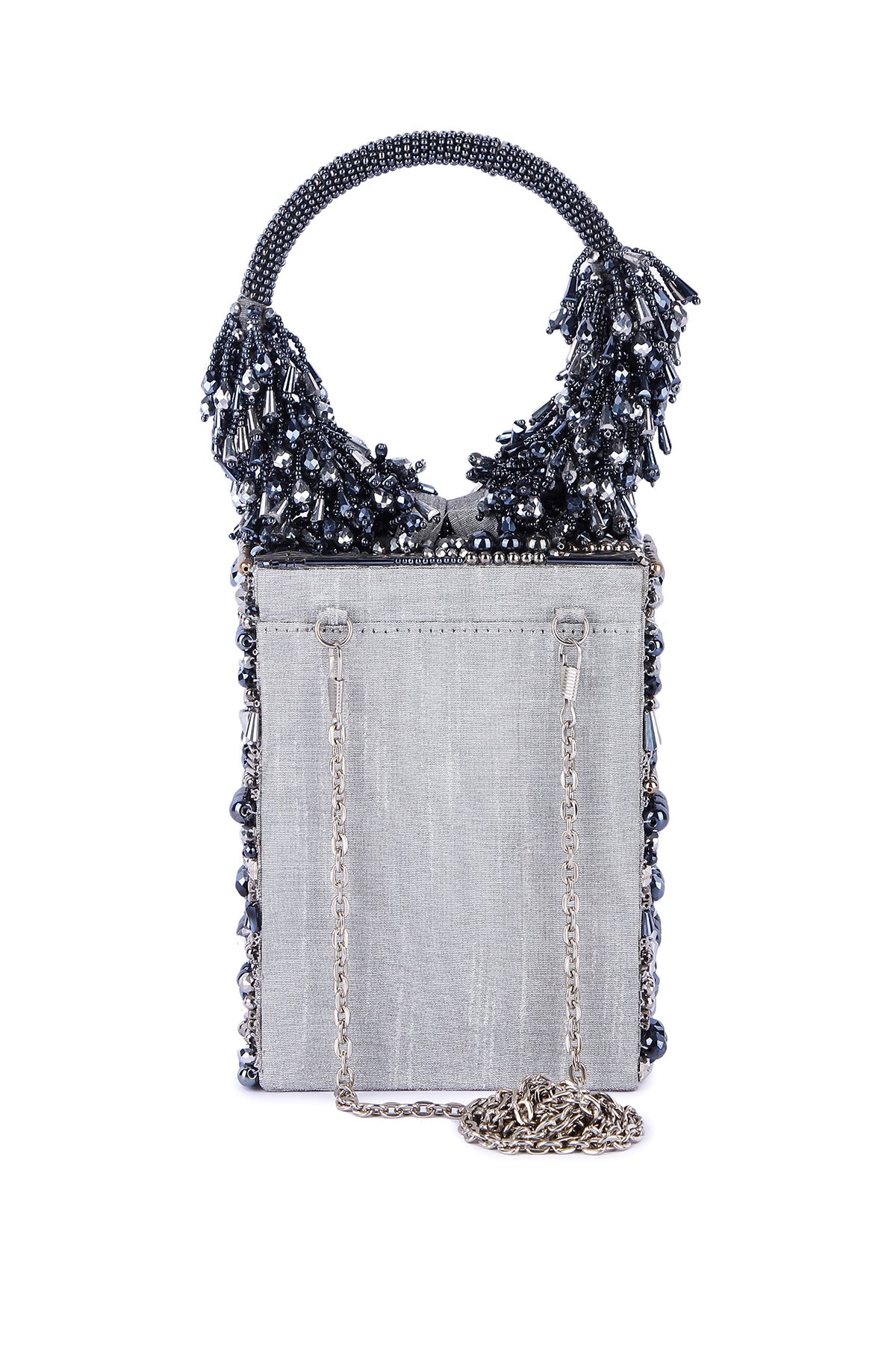 Grey Beads Embroidered Clutch