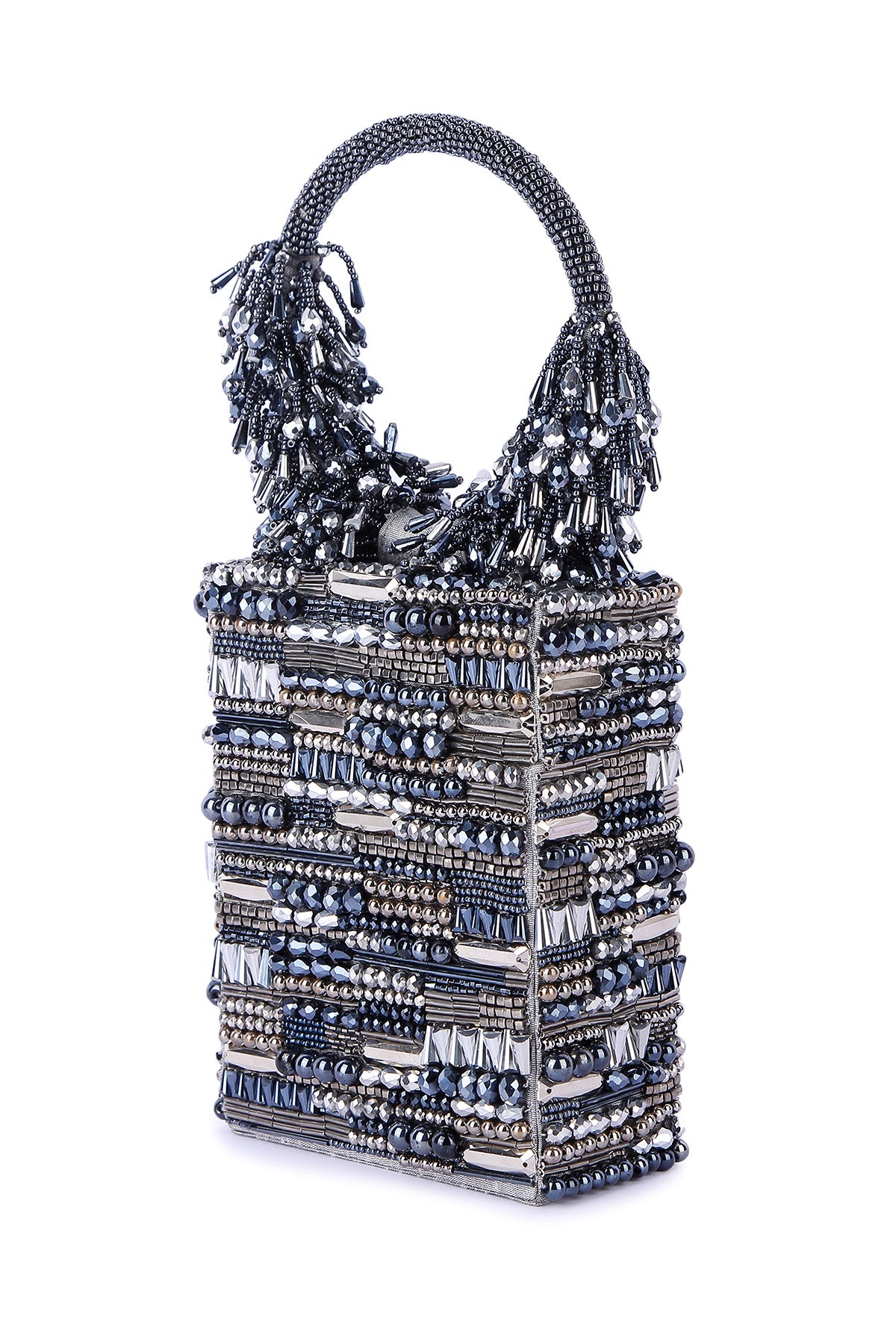 Grey Beads Embroidered Clutch