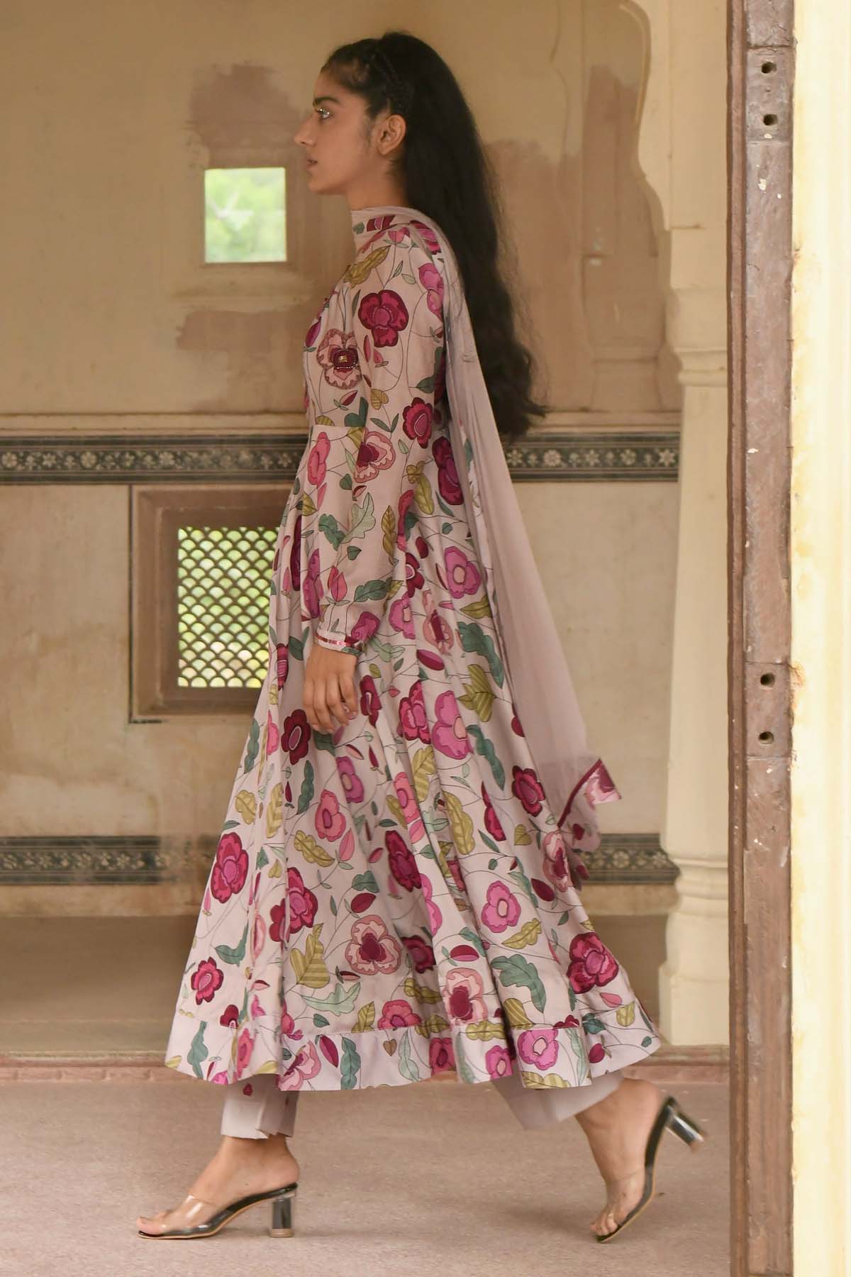 Grey Beads Embroidered Kurta Set