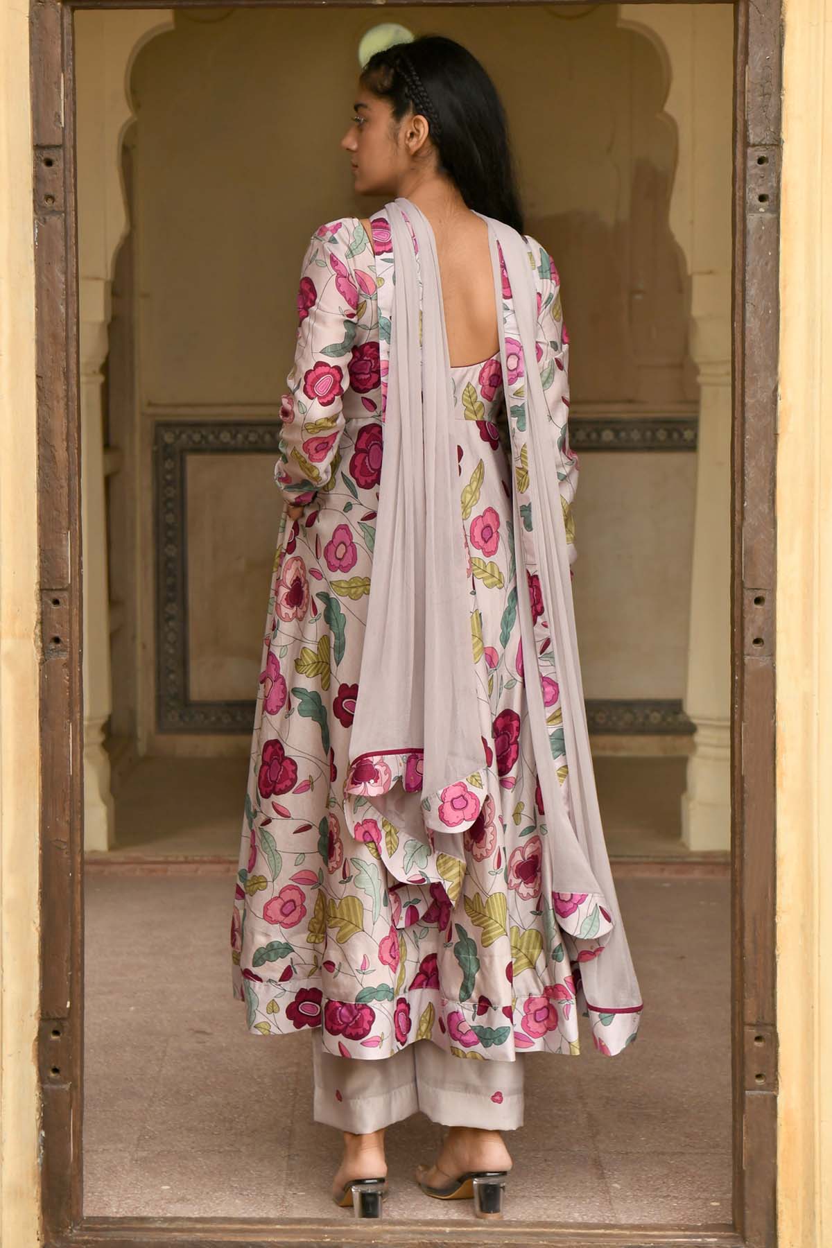 Grey Beads Embroidered Kurta Set