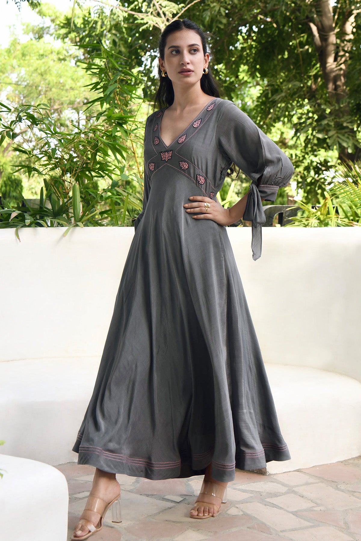Grey Bishop Sleeves Maxi Dress