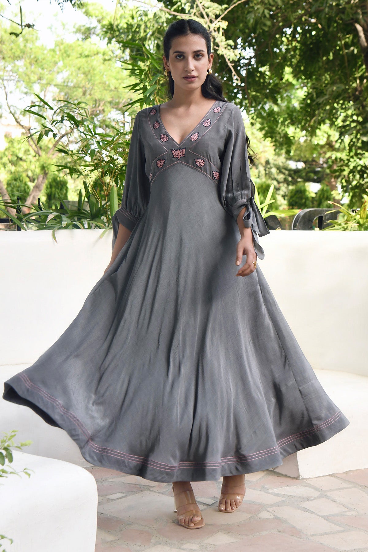 Grey Bishop Sleeves Maxi Dress
