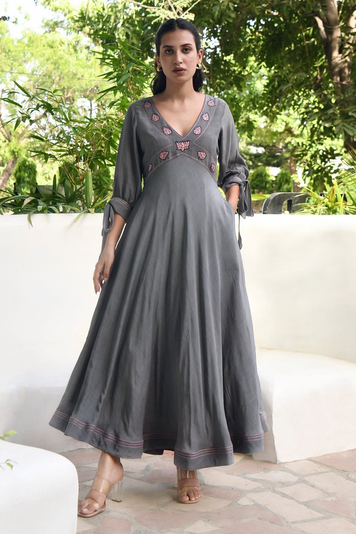 Buy Grey Bishop Sleeves Midi Dress by Taro India for Women online at ScrollnShops