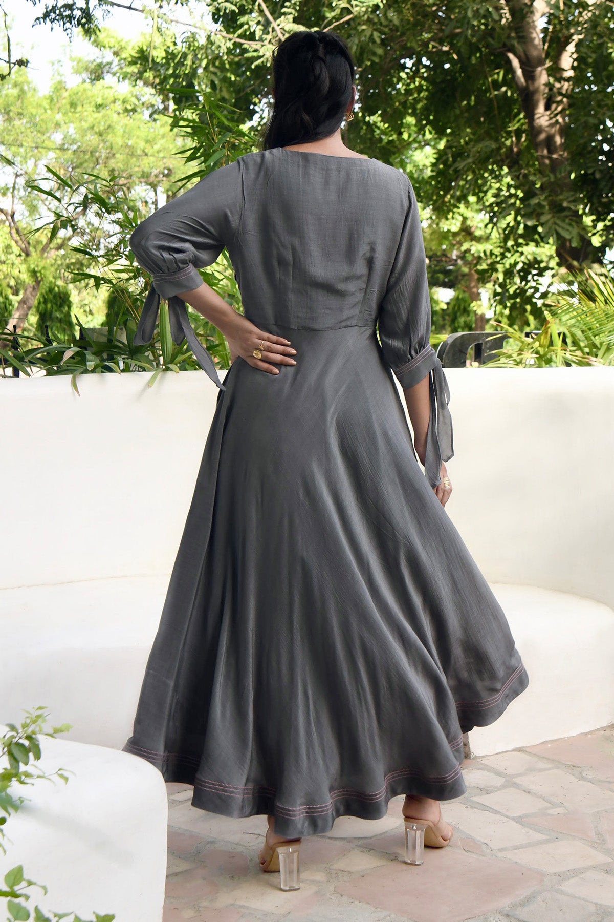 Grey Bishop Sleeves Maxi Dress