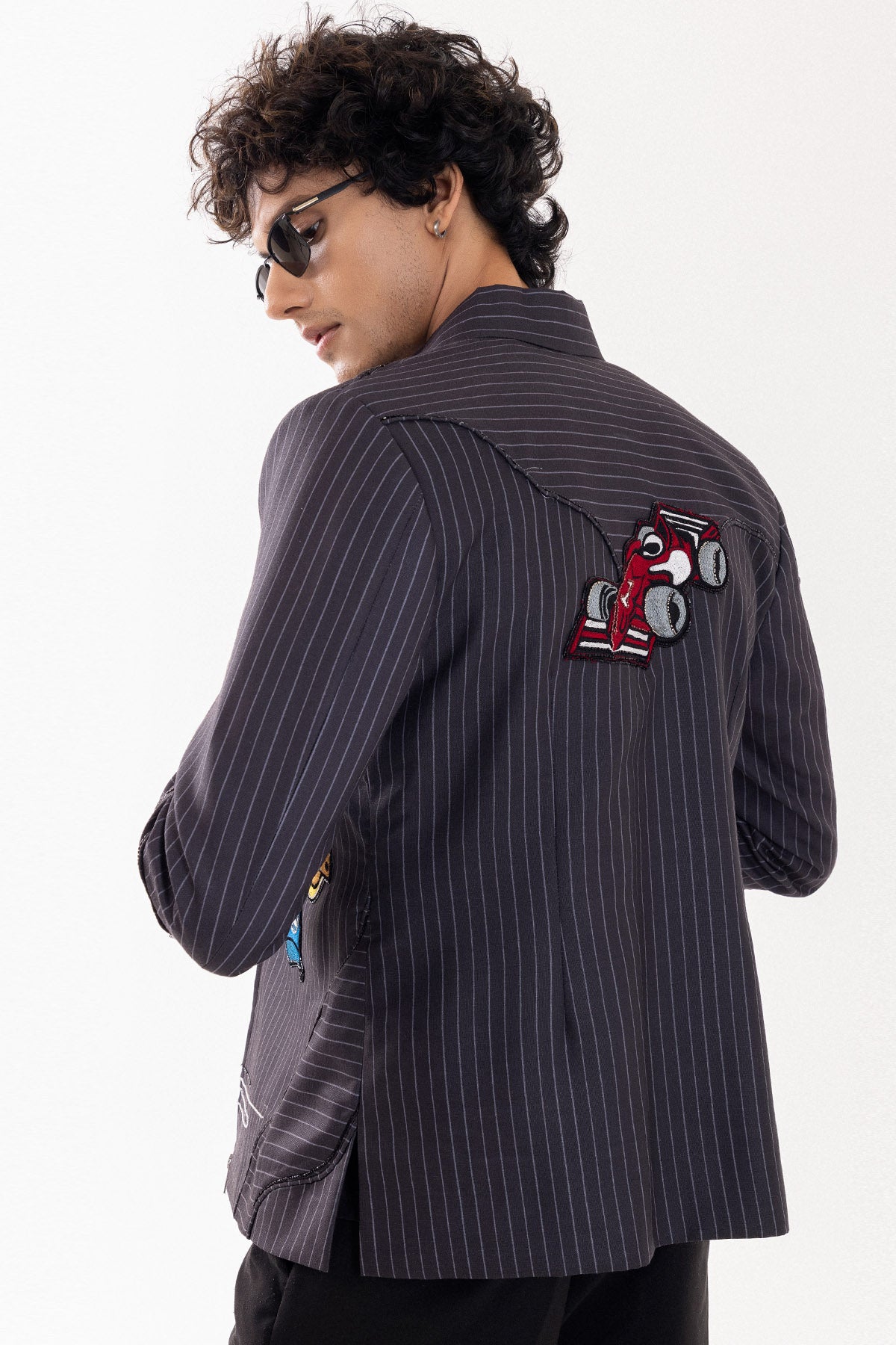 Grey & Black Poly Linen Jacket