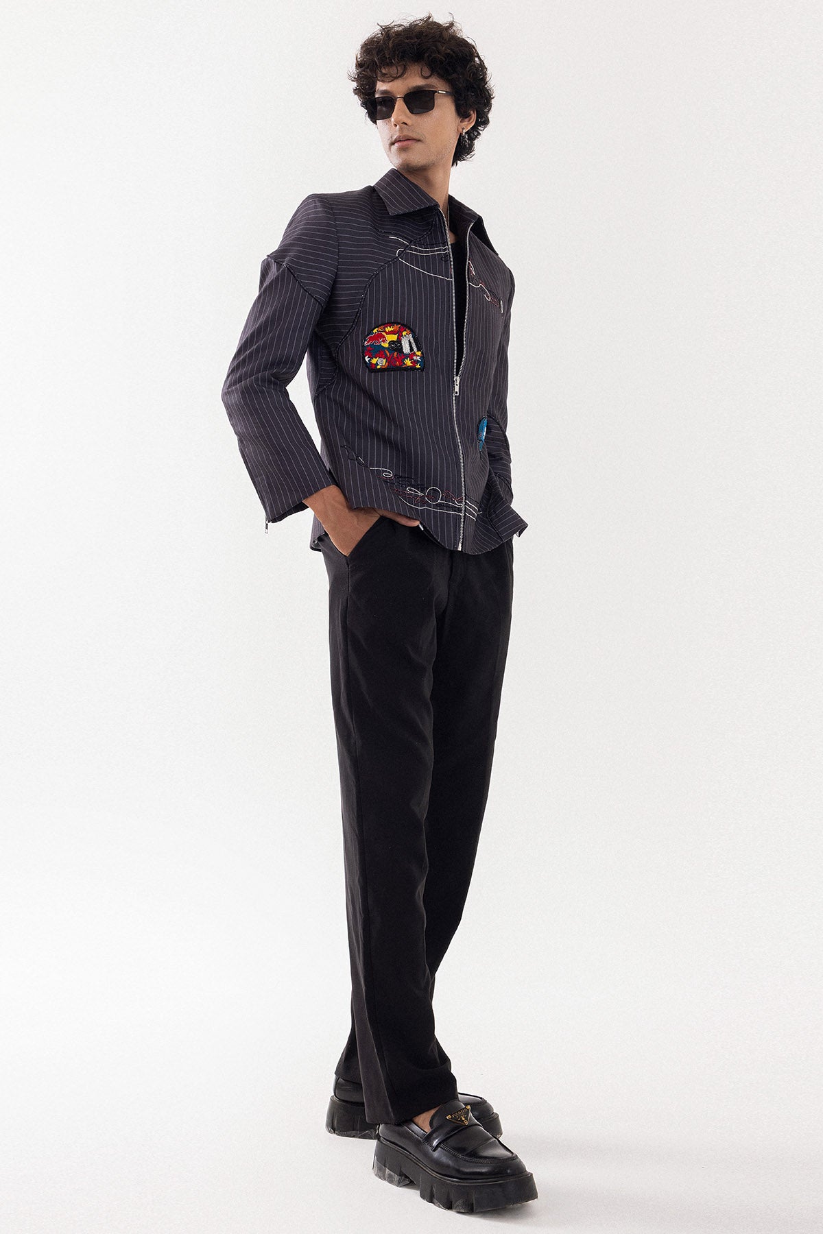 Grey & Black Poly Linen Jacket