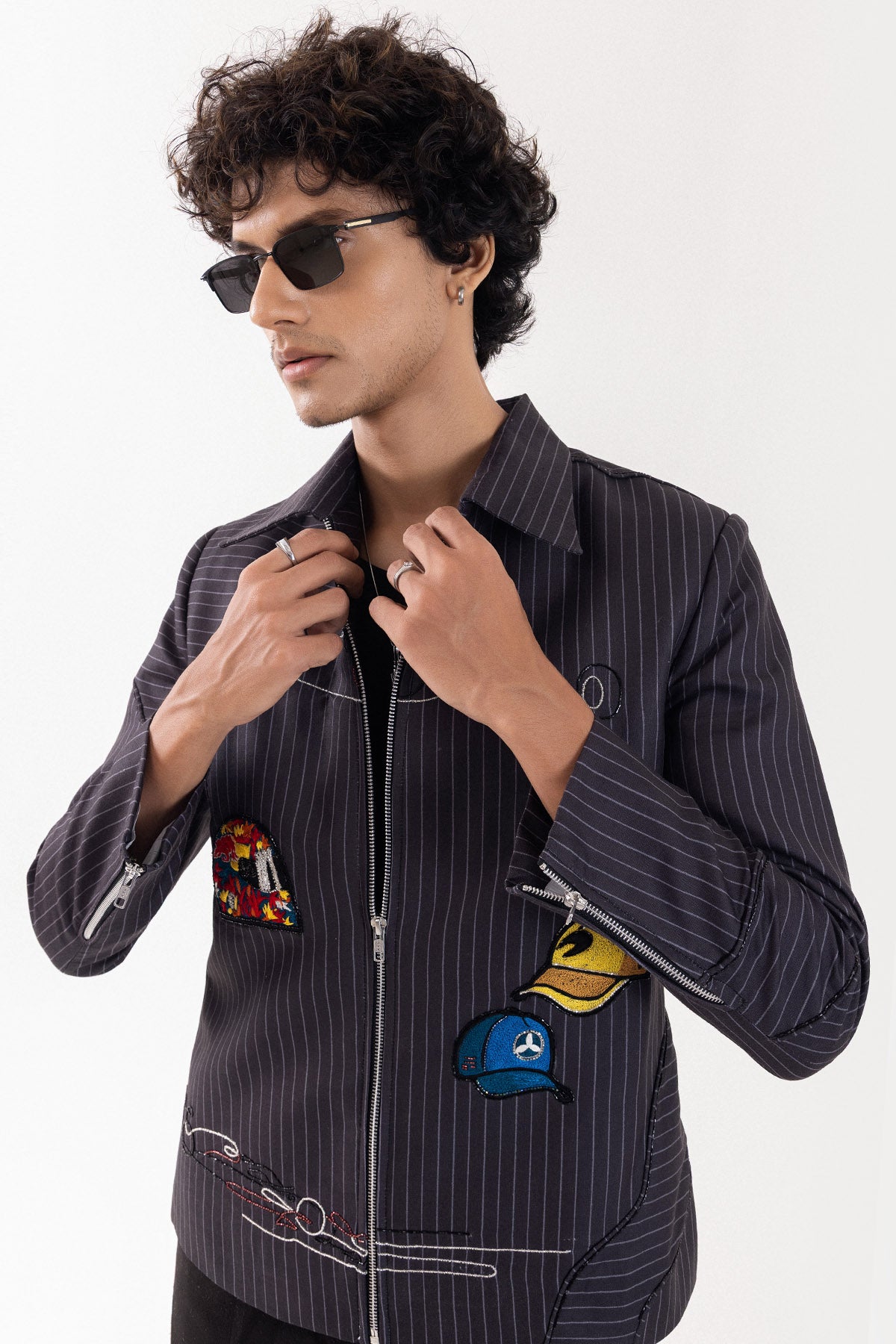 Grey & Black Poly Linen Jacket