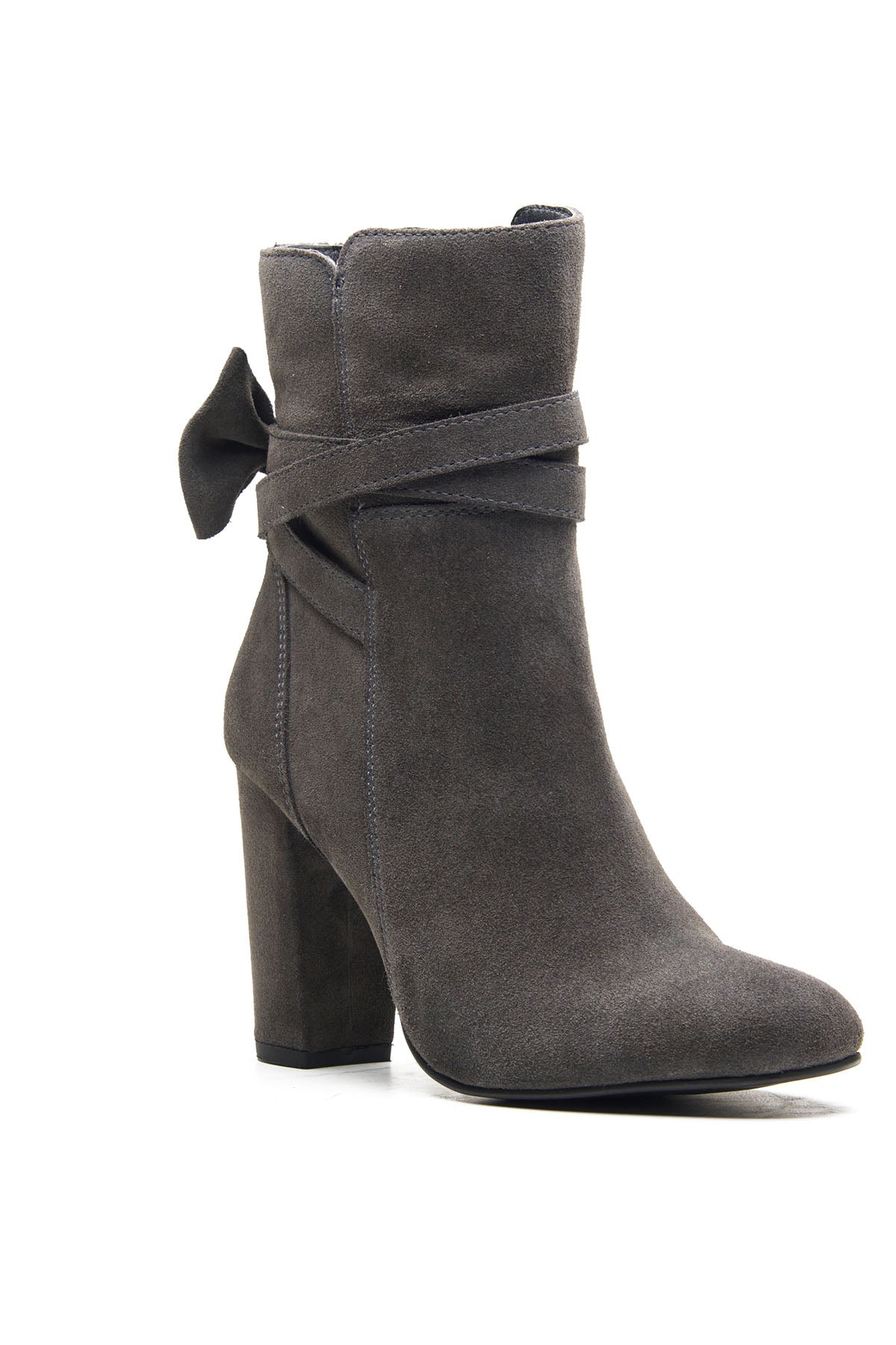 Grey Bow Detail Ankle Boots