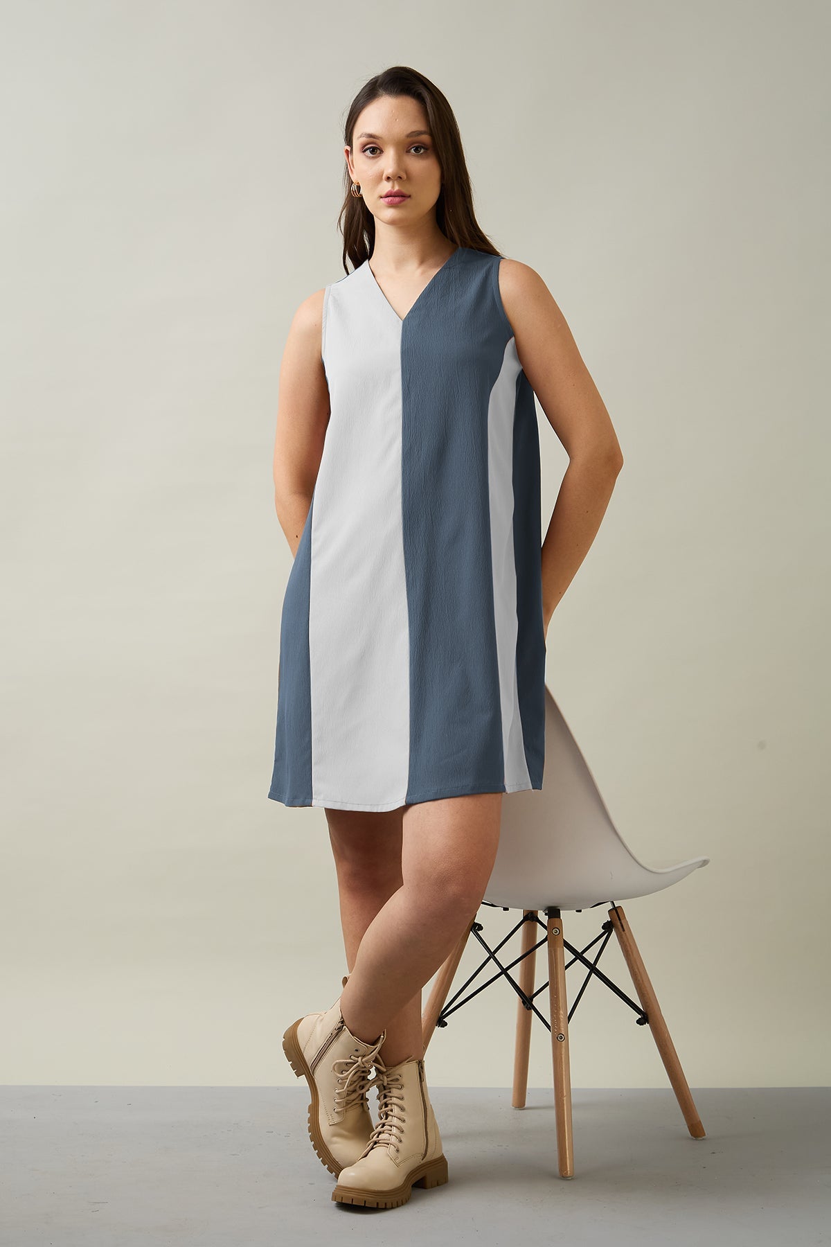 Buy Grey & Chalk Colourblock Dress for Women by SNEHA B Designer online available at scrollnshops