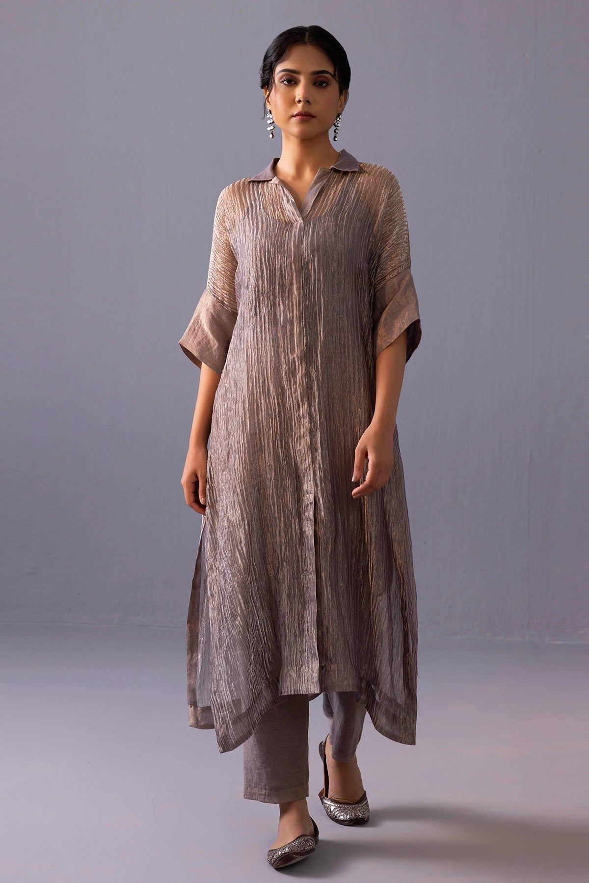 Buy Grey Chanderi Kurta And Pants for women online available at ScrollnShops