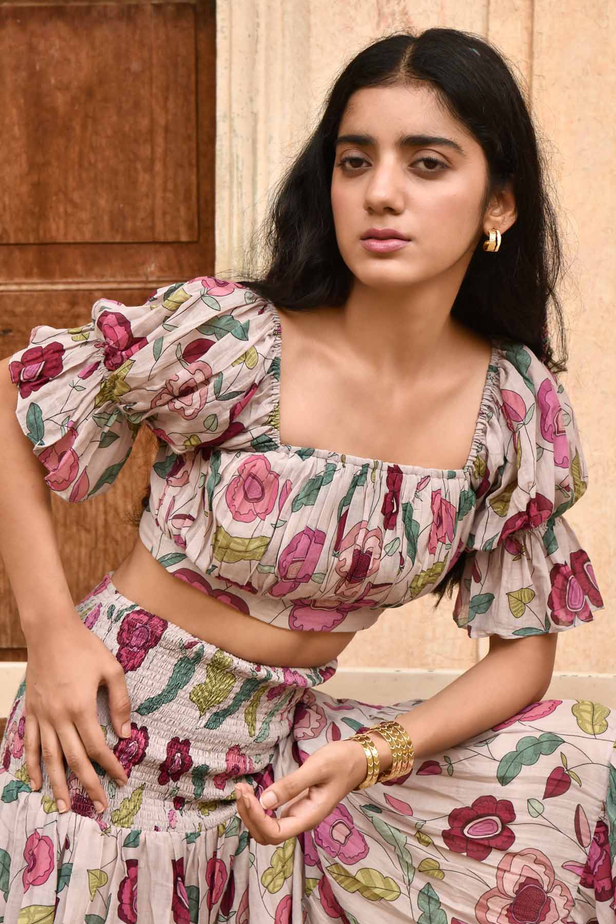 Grey Chanderi Silk Crop Top