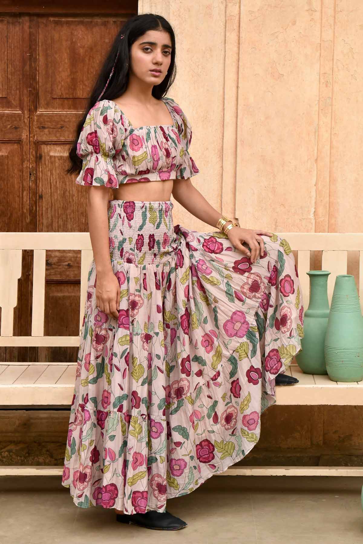 Grey Chanderi Silk Crop Top