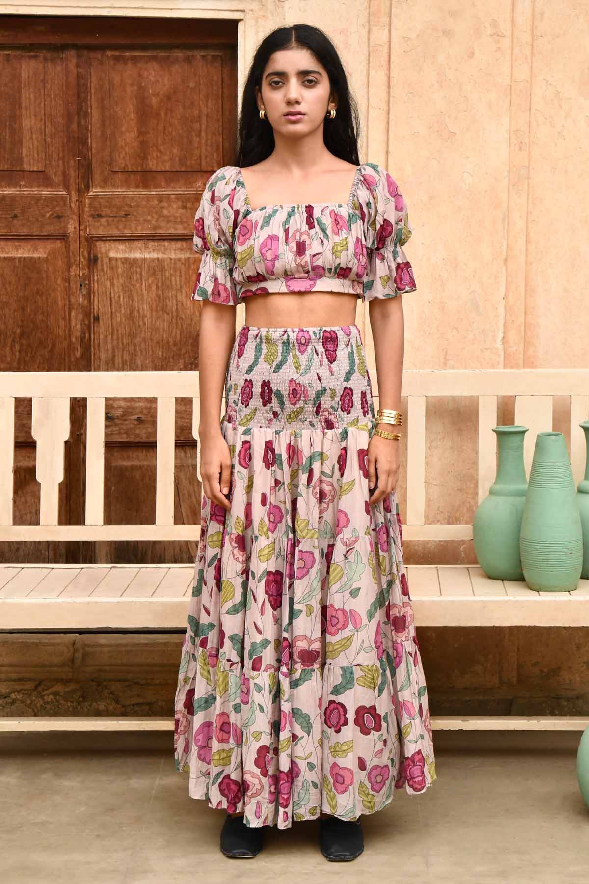 Grey Chanderi Silk Crop Top