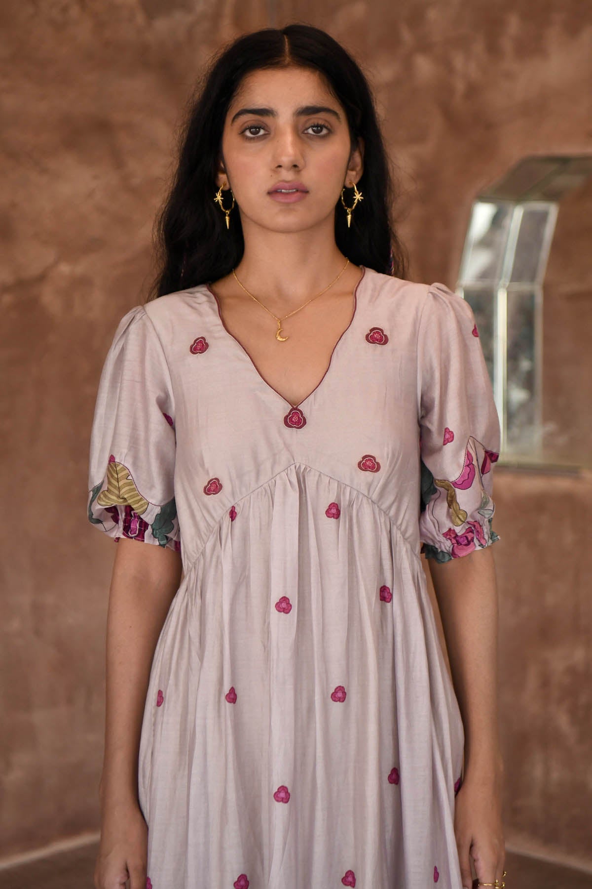 Grey Chanderi Silk Midi Dress