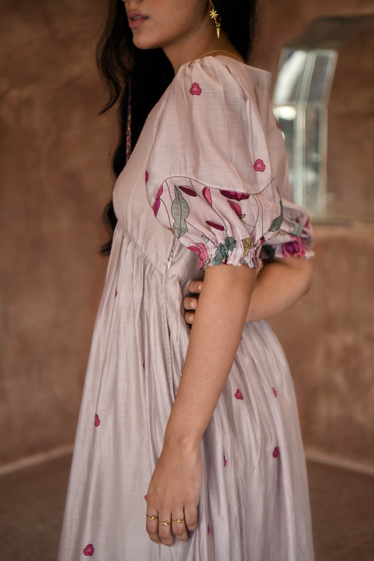 Grey Chanderi Silk Midi Dress