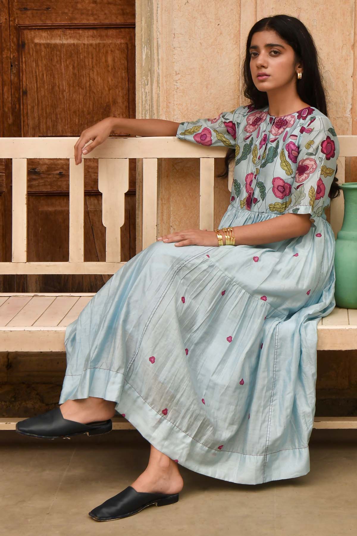 Grey Chanderi Silk Print Dress