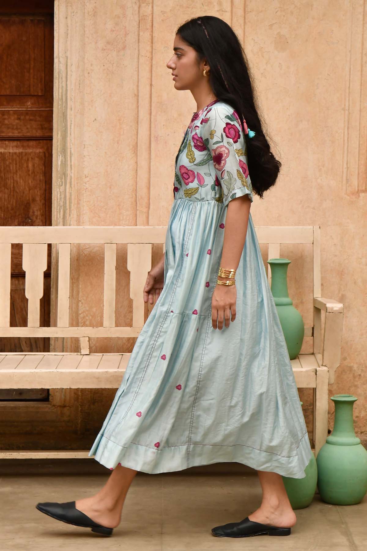 Grey Chanderi Silk Print Dress