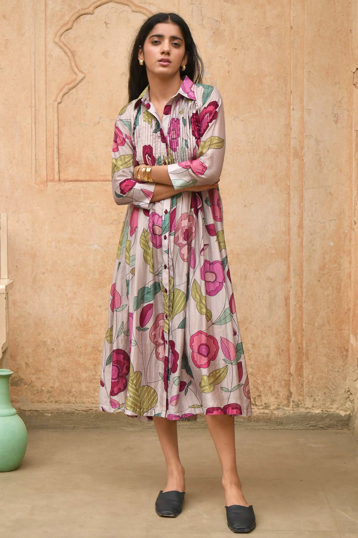 Grey Chanderi Silk Shirt Dress