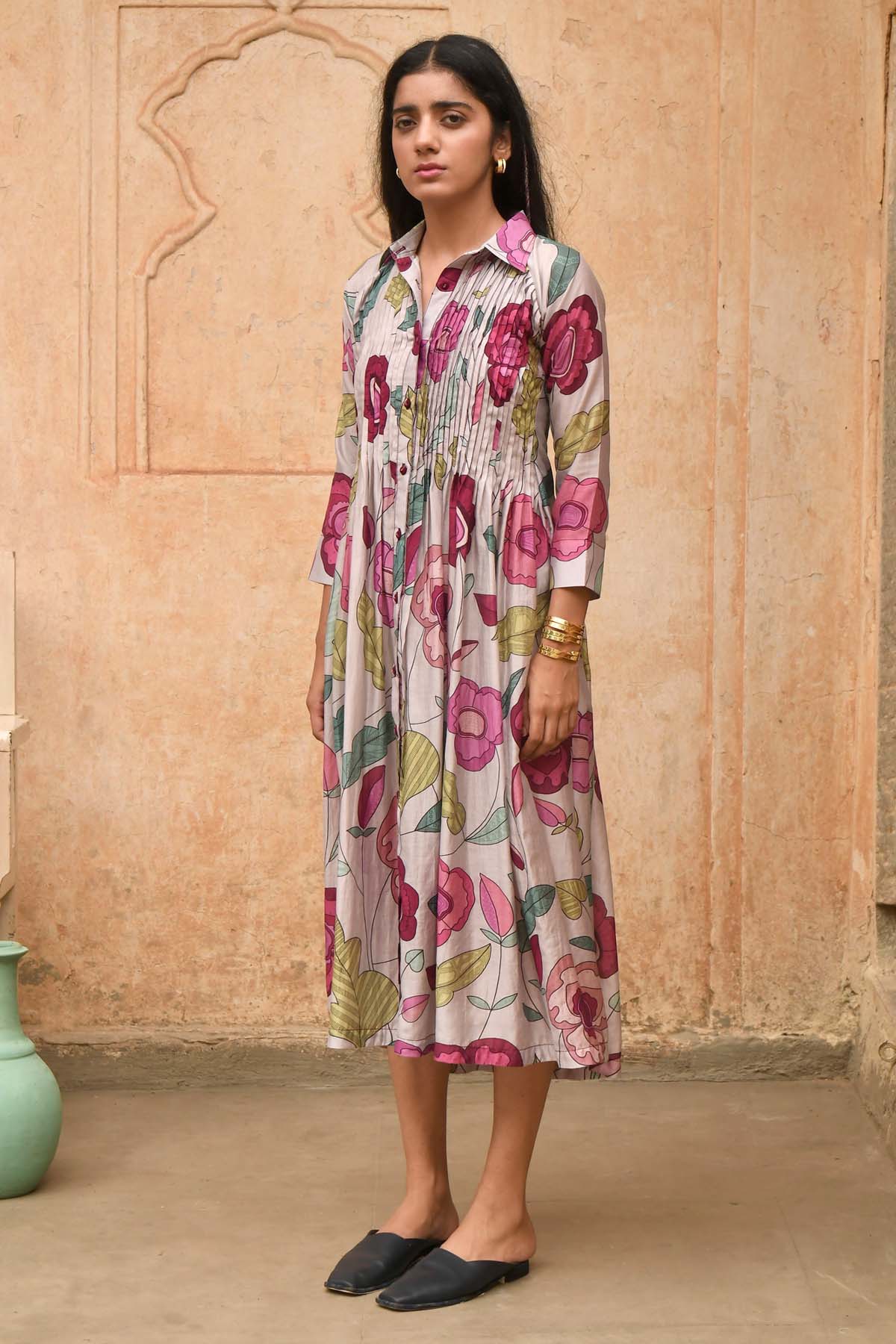 Grey Chanderi Silk Shirt Dress