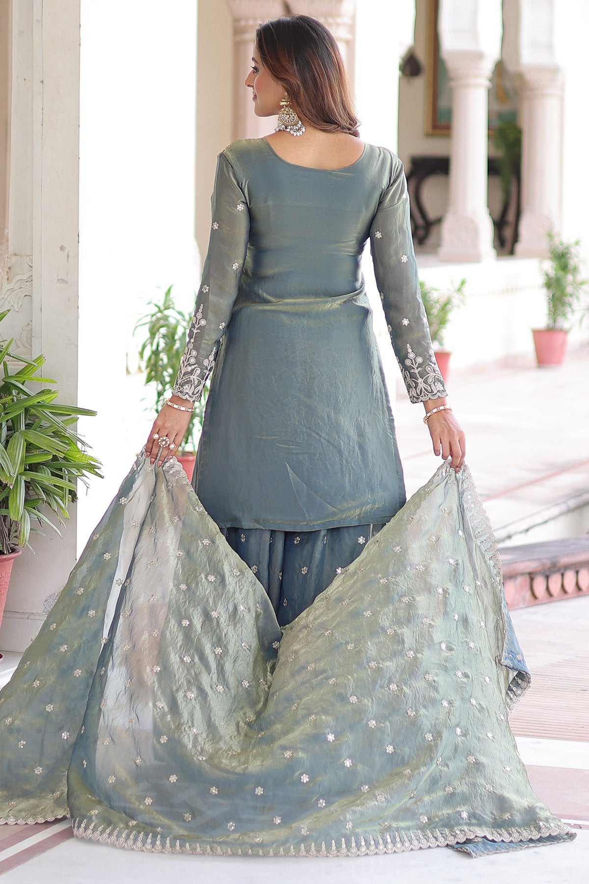 Grey Coding Sequins Kurta Set