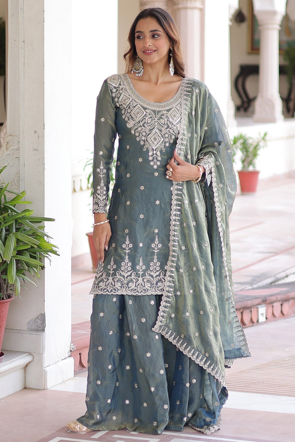 Buy Grey Coding Sequins Kurta Set for women by Aastha Fashion online available at scrollnshops
