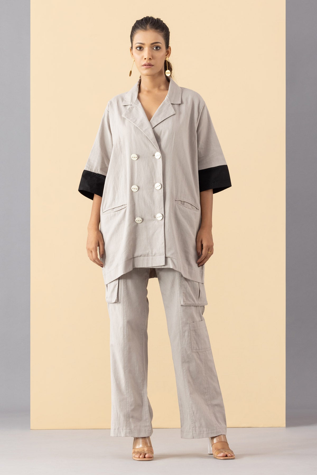 Buy Markkah Studio Grey Cotton Blazer Set for Women Online at ScrollnShops