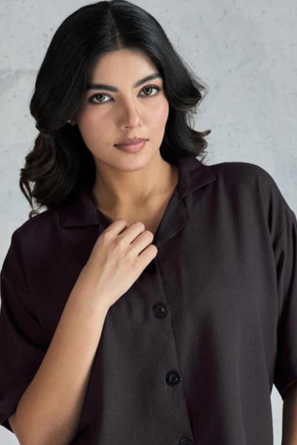 Grey Cotton Blend Plain Shirt