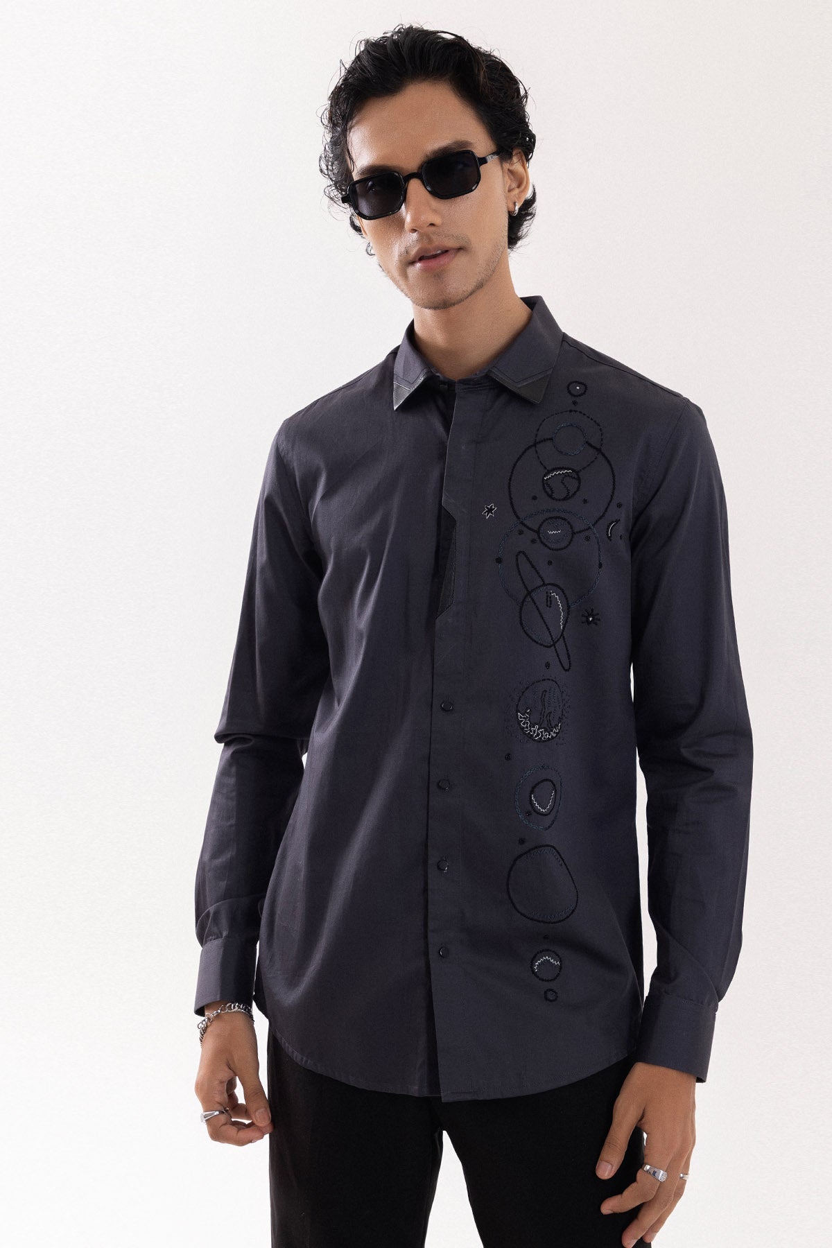 Buy Grey Cotton Embroidered Shirt for men by Paarsh Atelier online available at scrollnshops