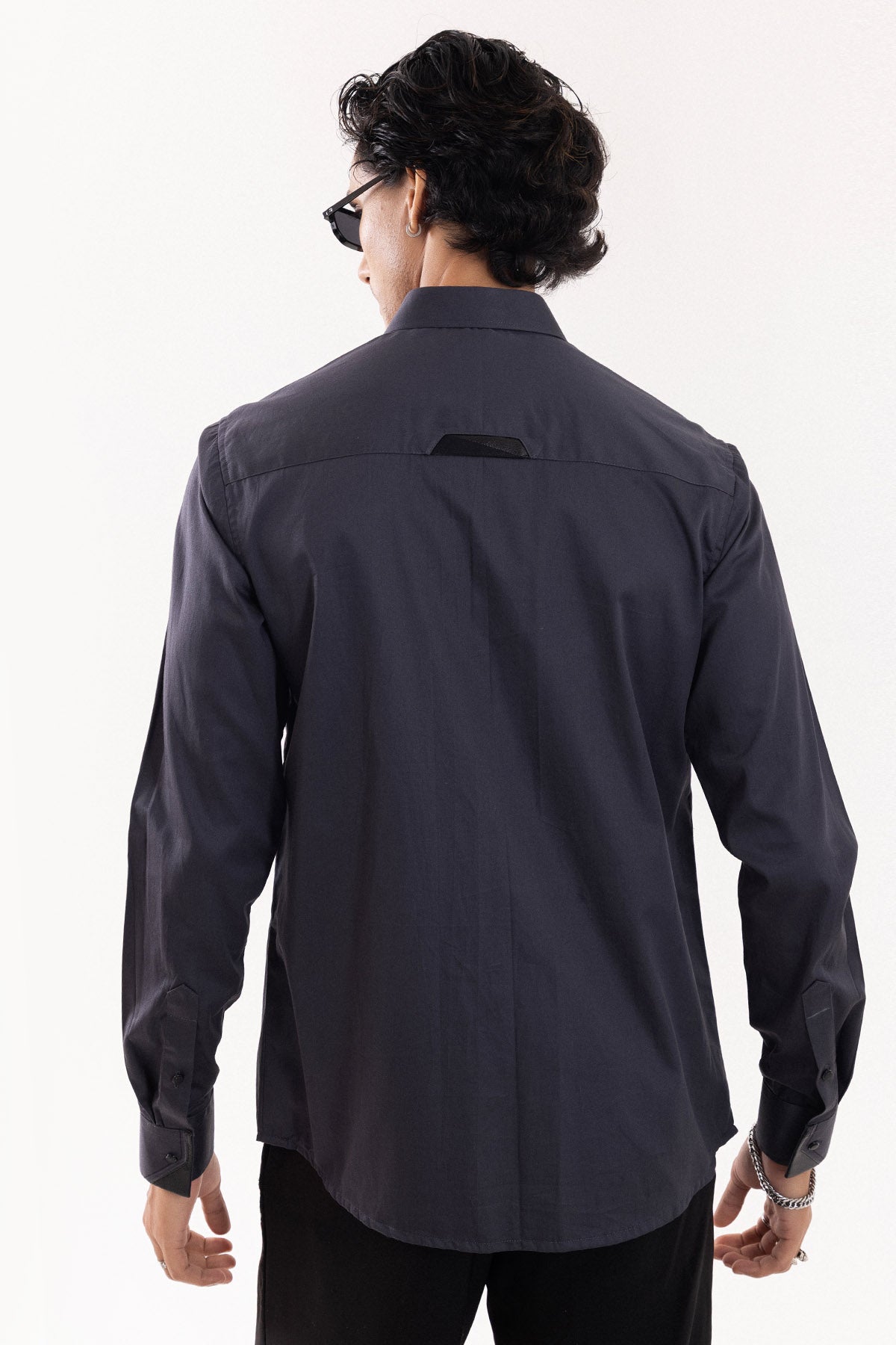 Grey Cotton Embroidered Shirt