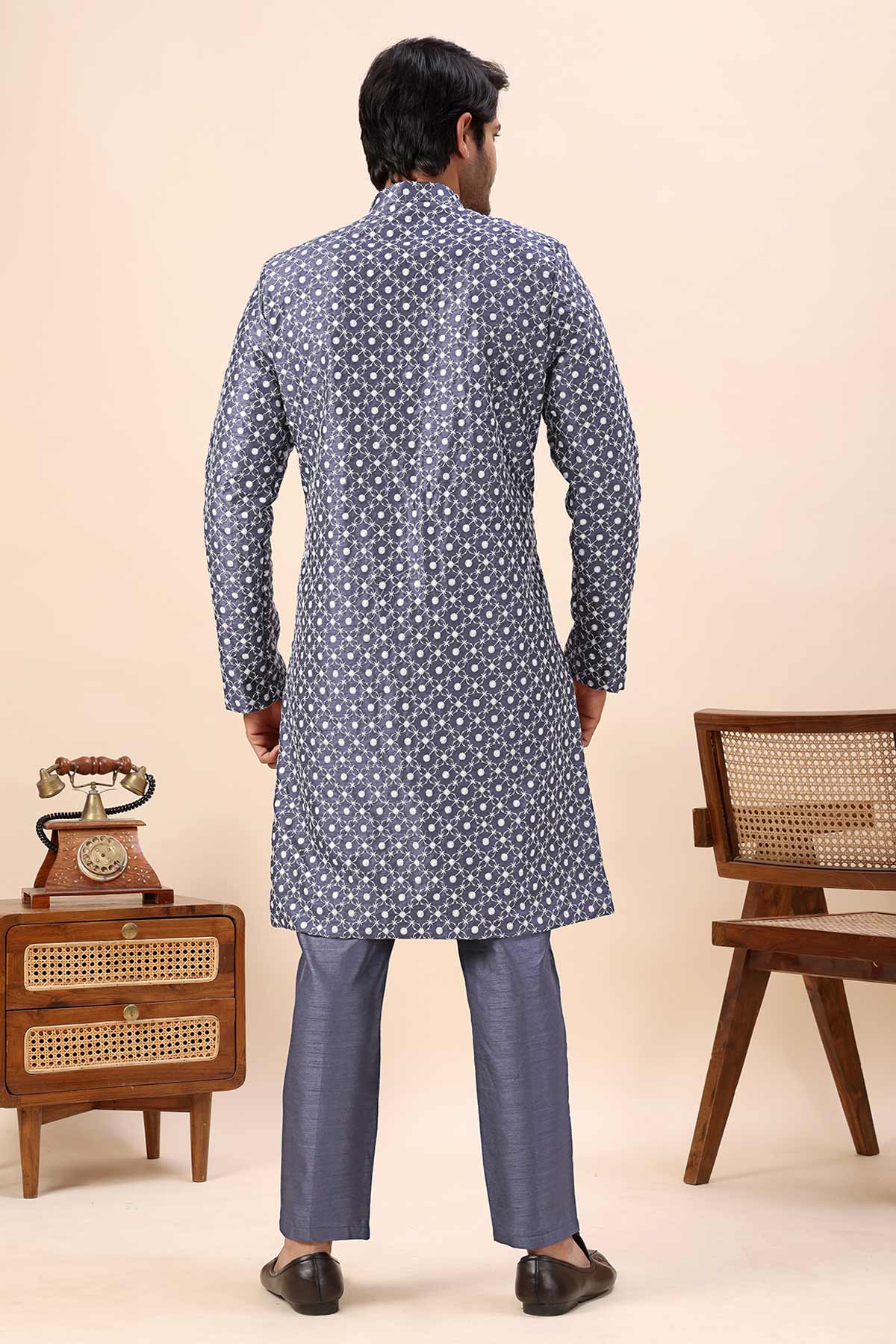 Grey Cotton Silk Sherwani Set