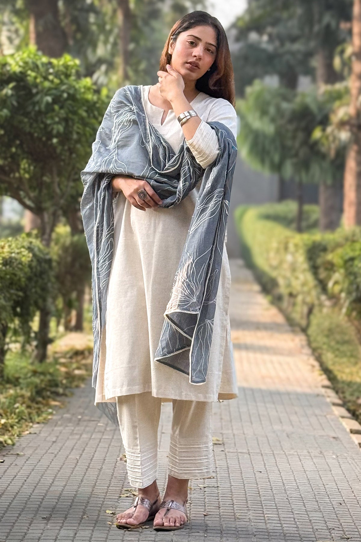 Buy Grey Cotton Straight Kurta Set for women by The Hemming Bird online available at scrollnshops