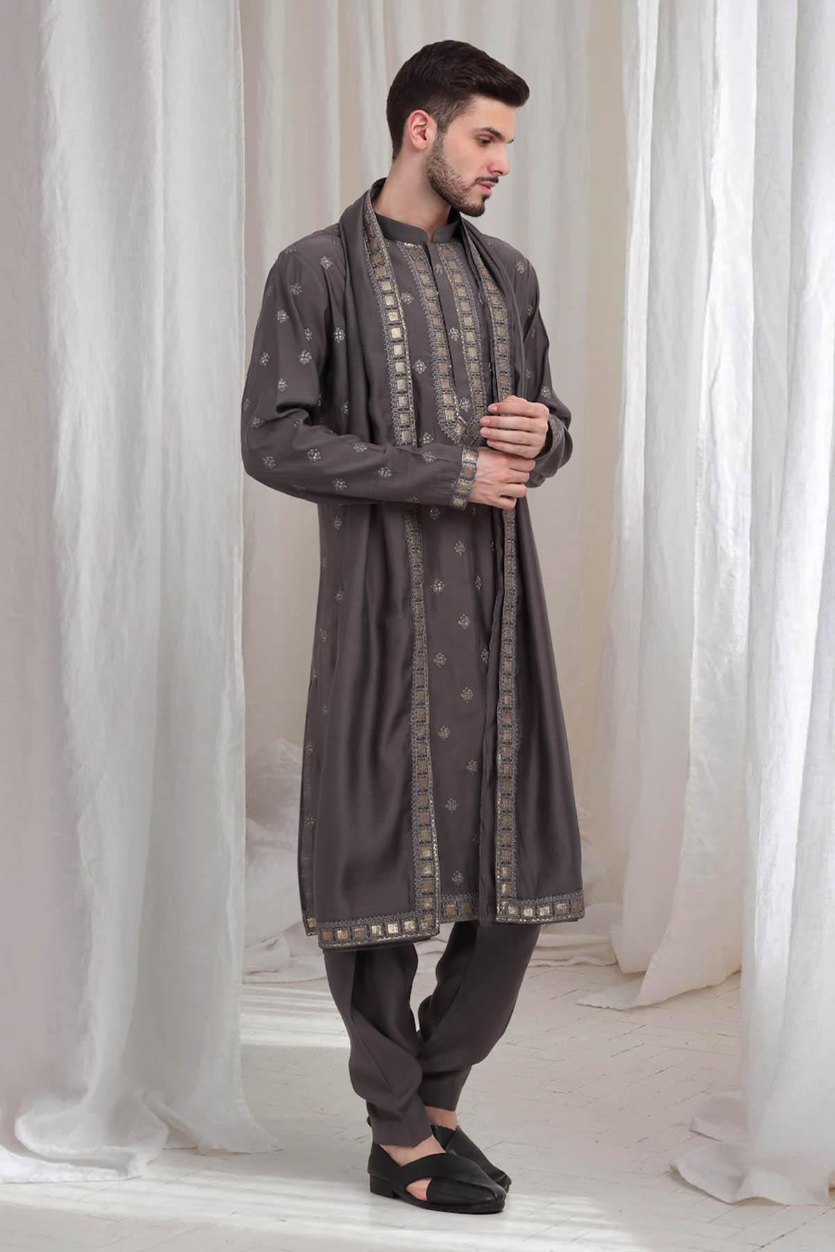 Grey Cotton Thread Kurta Set