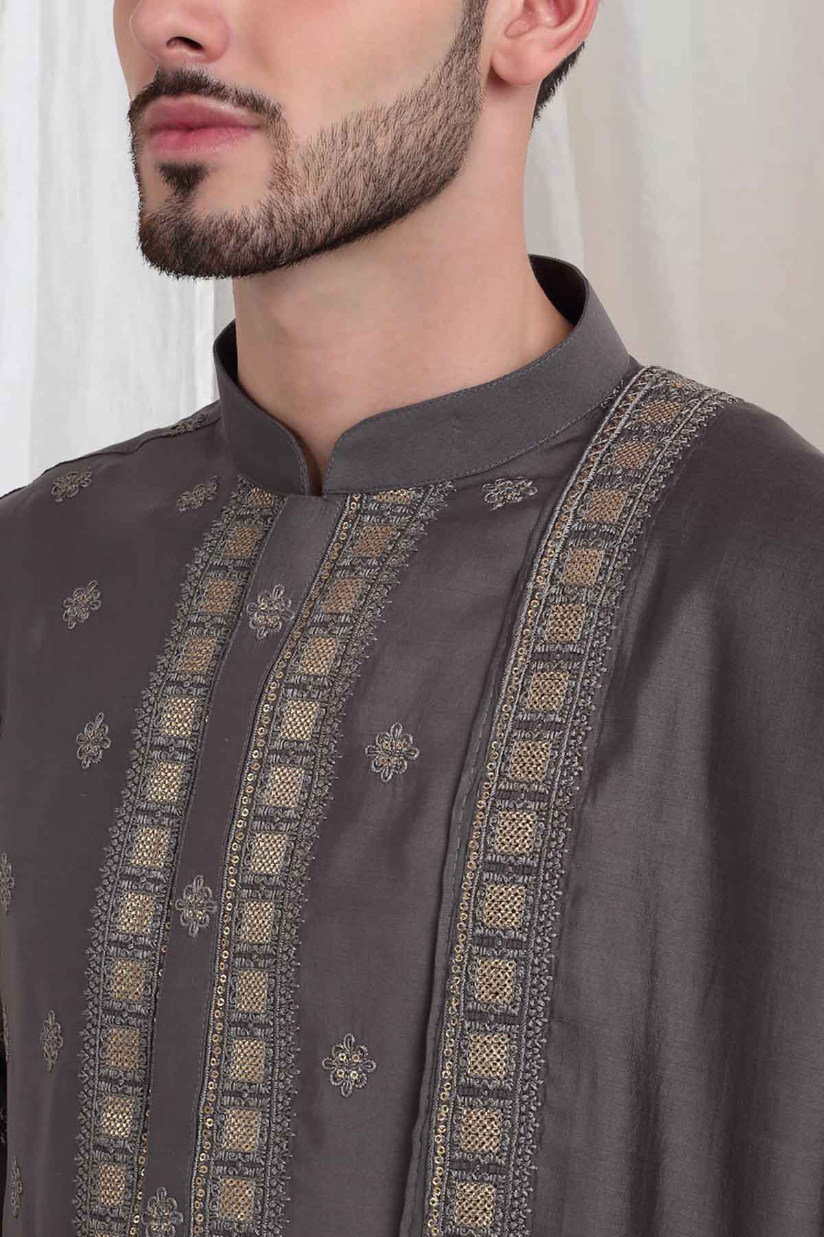 Grey Cotton Thread Kurta Set
