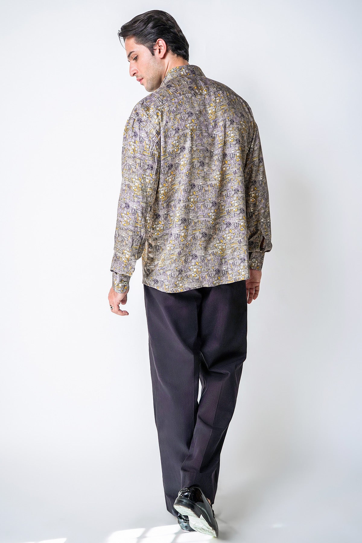 Grey Cotton Town Printed Shirt