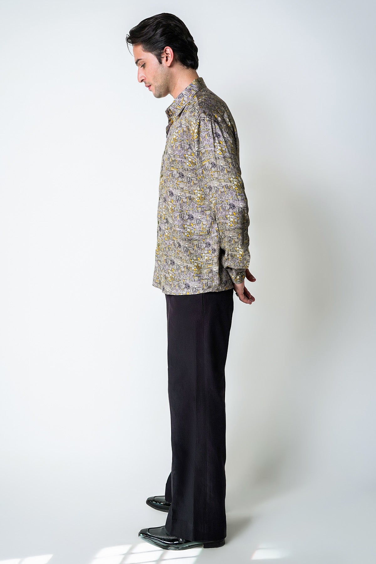 Grey Cotton Town Printed Shirt