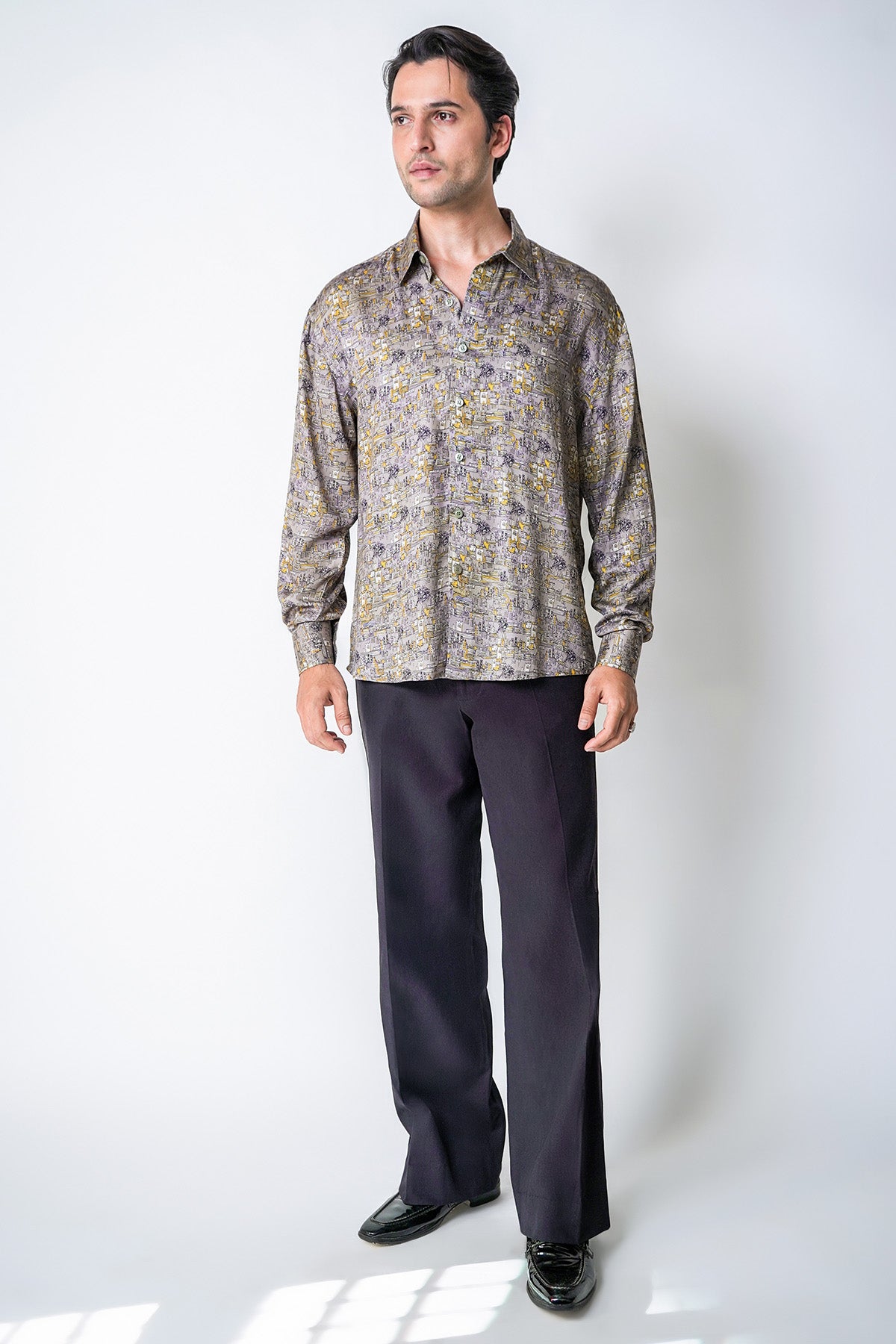 Grey Cotton Town Printed Shirt