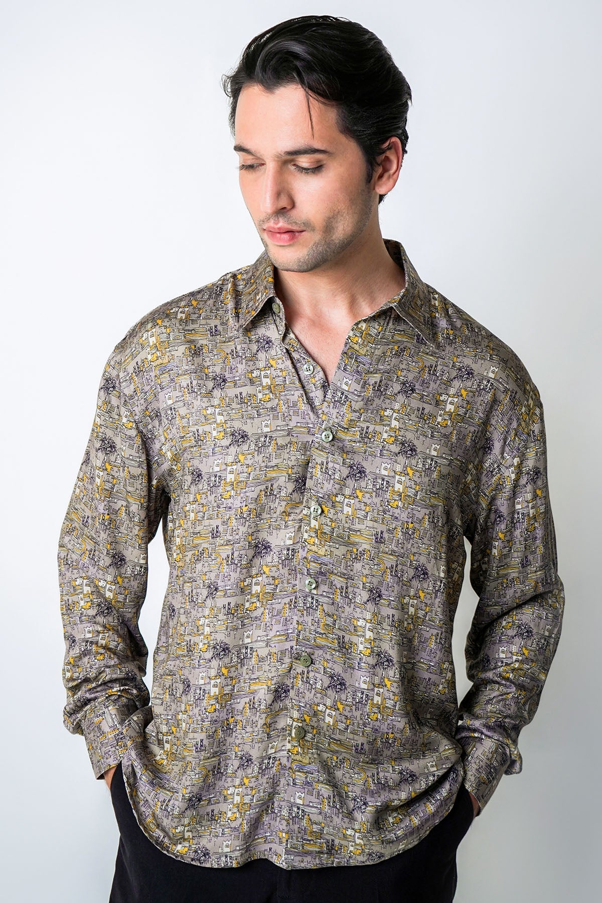 Buy Grey Cotton Town Printed Shirt for men by House of Sheriff online available at scrollnshops
