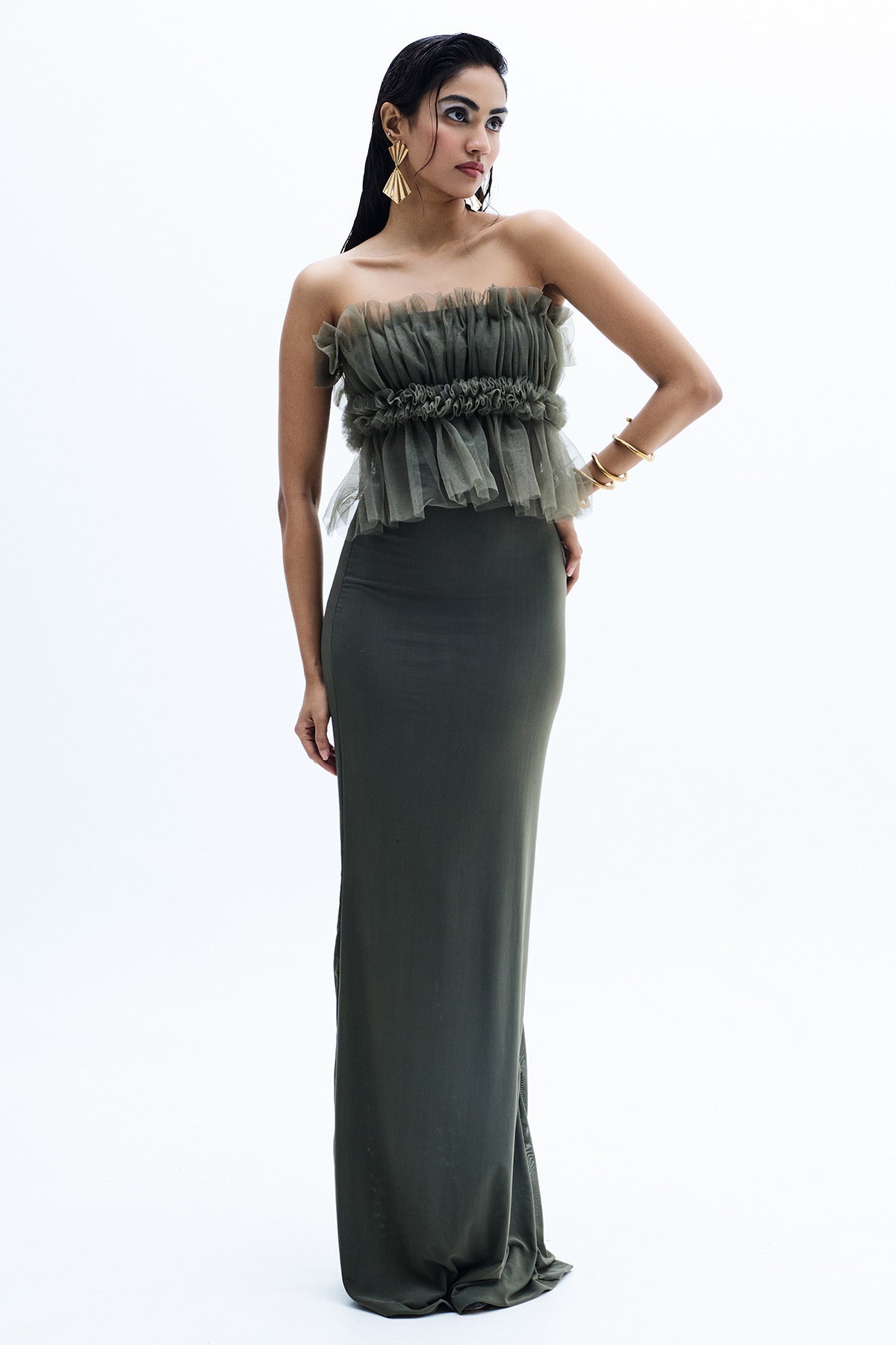 Buy Grey Crepe Off Shoulder Dress for women by GKDedit online available at scrollnshops